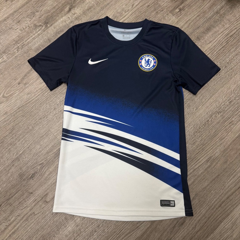 Nike Chelsea FC Dri-FIT Soccer Jersey Mens Small Navy Blue White Graphic Shirt